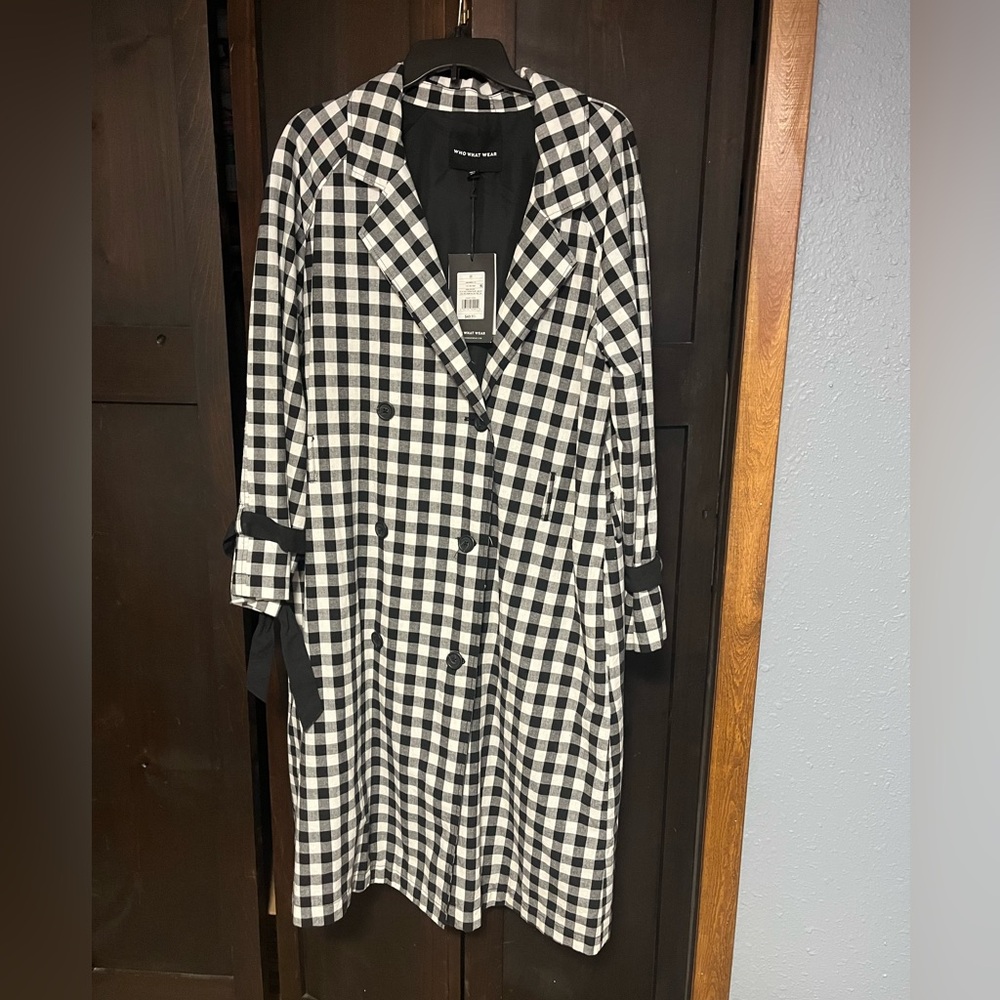 Who What Wear Black and White Checkered Trench Coat